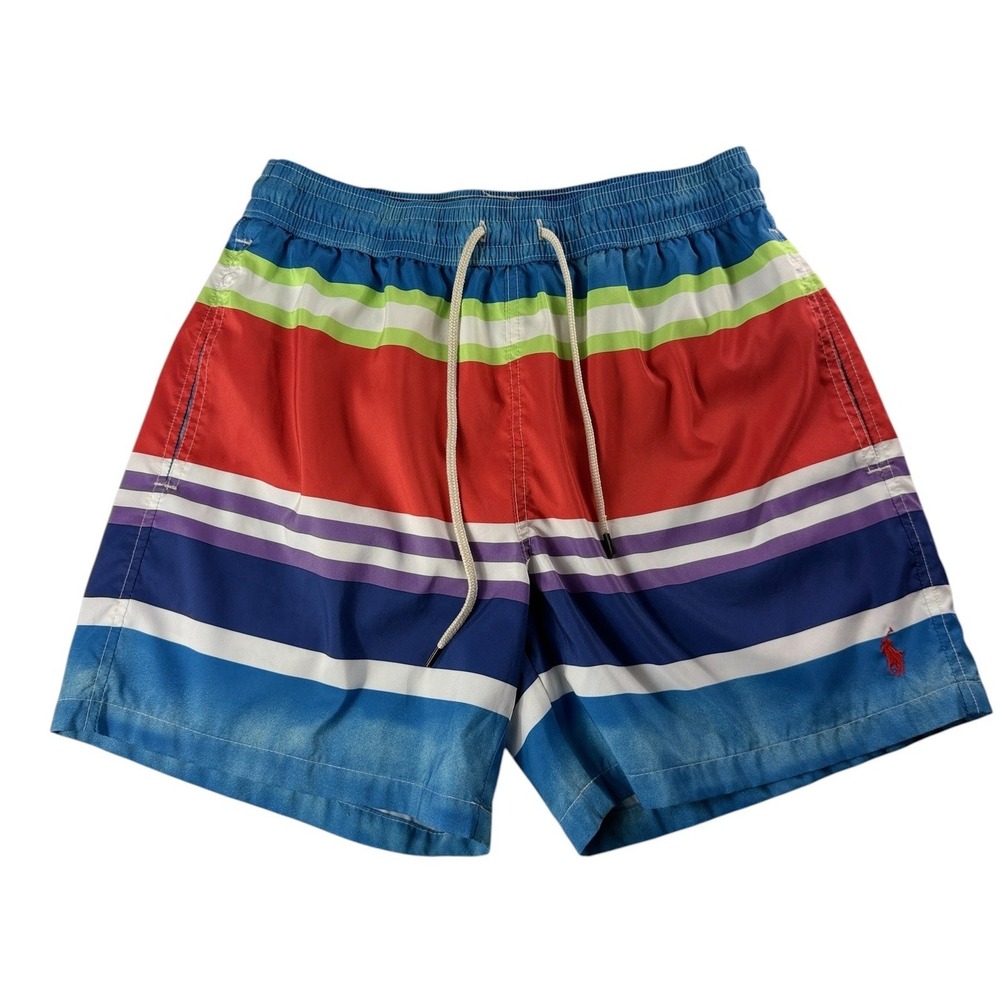 Polo Ralph Lauren Mens Medium Striped Swim Trunks Multi Color Mesh Lined Shorts
